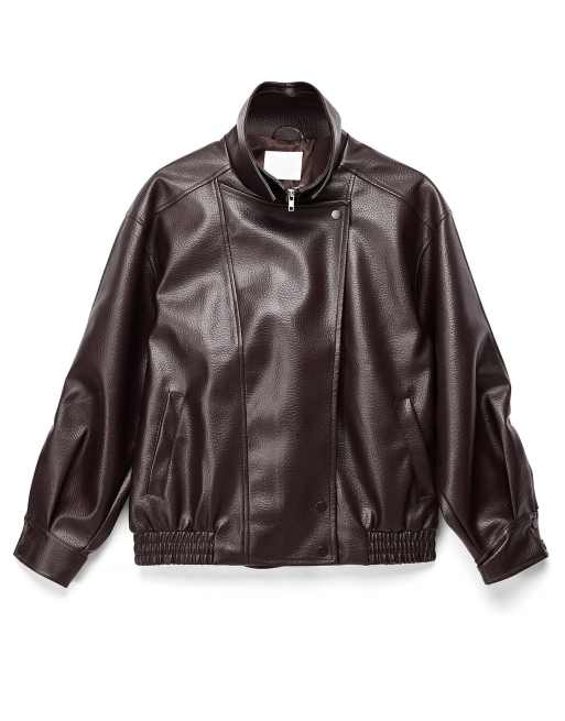 NA-KD Jacke aus Kunstleder mit hohem Kragen in Braun, 5 von 5