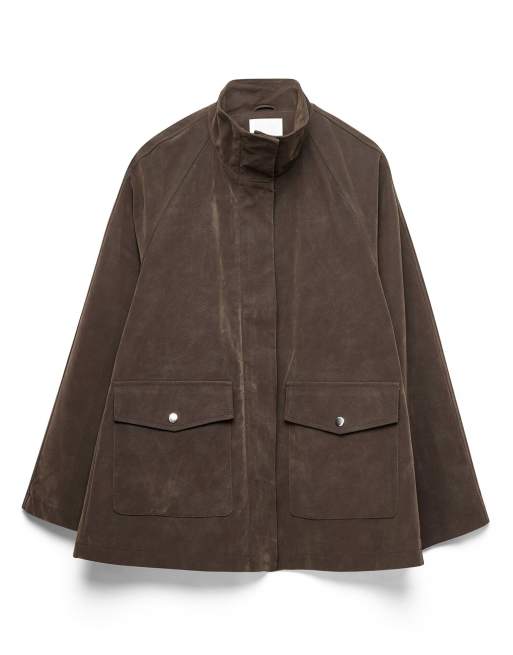 NA-KD Jacke aus Kunstwildleder mit hohem Kragen in Khakigrün, 5 von 5