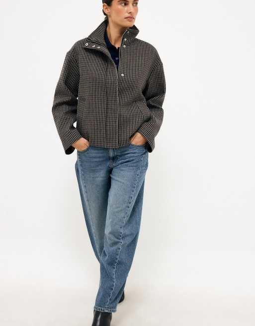 NA-KD Jacke aus Wollmix mit hohem Kragen und Karomuster, 3 von 5