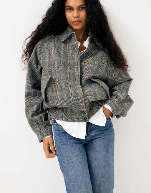 NA-KD Jacke aus Wollmix mit Raglanärmeln in Karo, 4 von 5