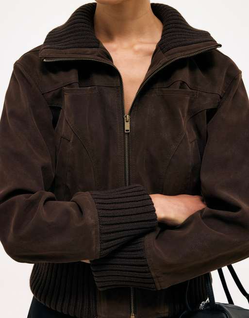 NA-KD Jacke in Braun mit Rippdetails in Lederoptik, 5 von 5