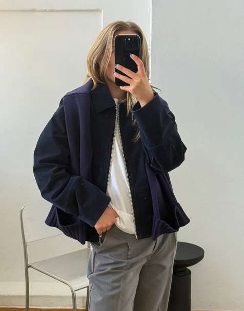 NA-KD Jacke in Wildlederoptik mit Reißverschluss in Marineblau - view 1