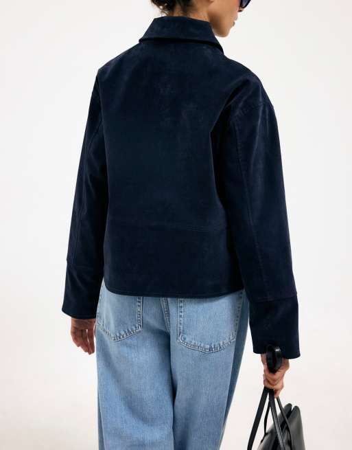 NA-KD Jacke in Wildlederoptik mit Reißverschluss in Marineblau, 3 von 5