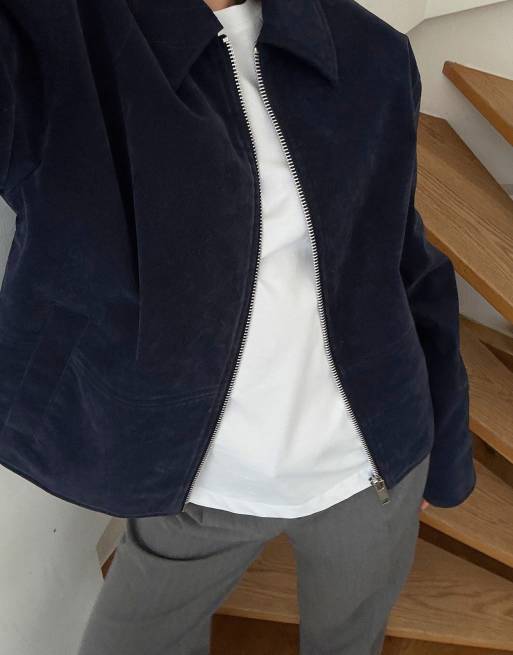 NA-KD Jacke in Wildlederoptik mit Reißverschluss in Marineblau, 5 von 5