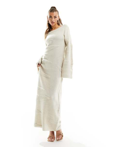 NA-KD - Jacquard-gebreide maxi jurk met textuur in beige - view 1