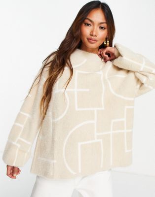 NA-KD jacquard knitted jumper in beige