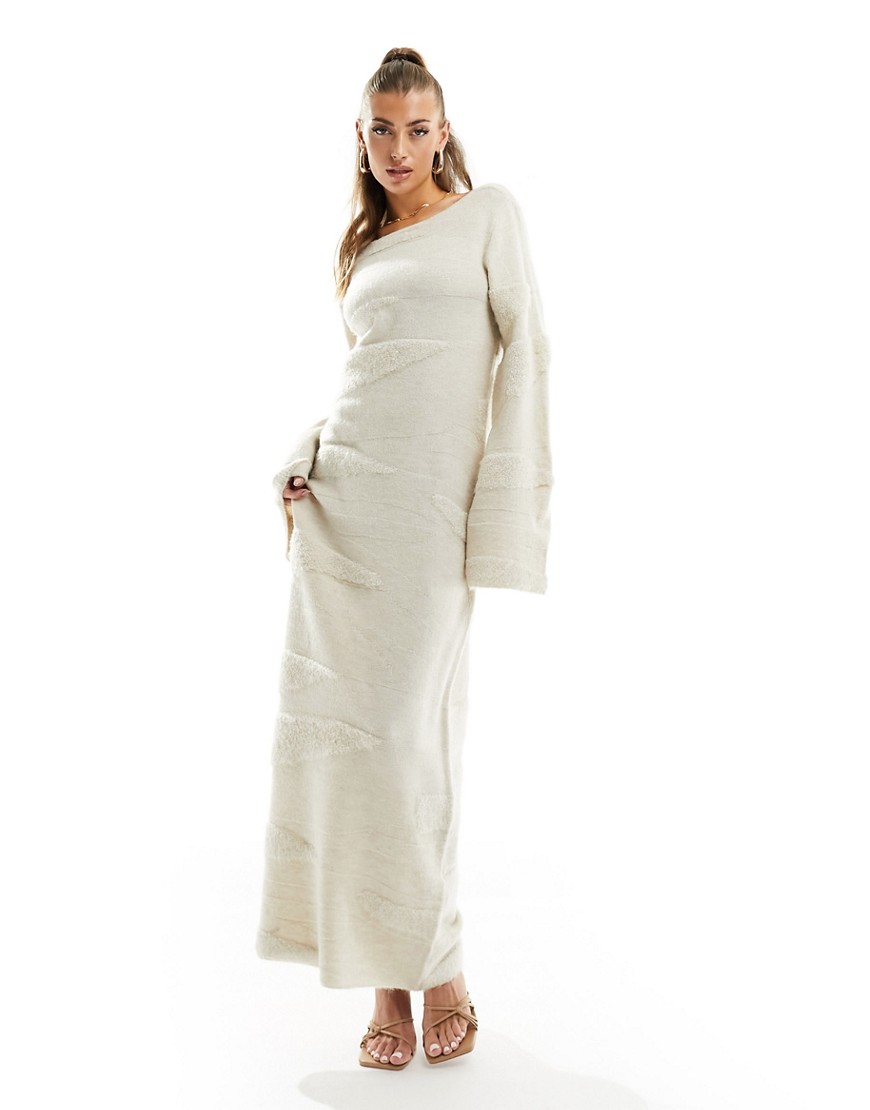 Na-kd Jacquard Knitted Maxi Dress In Beige Texture-neutral