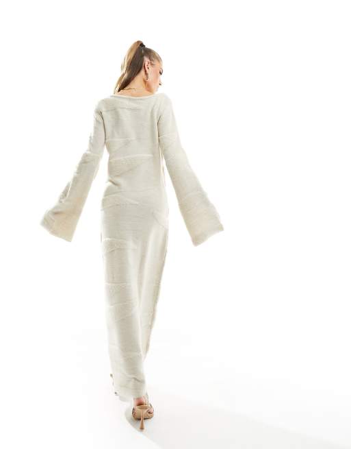 NA-KD jacquard knitted maxi dress in beige texture