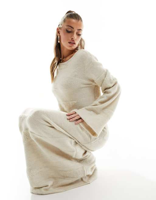NA-KD jacquard knitted maxi dress in beige texture | ASOS