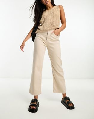NA-KD staight leg high waisted cropped jeans in beige - ASOS Price Checker