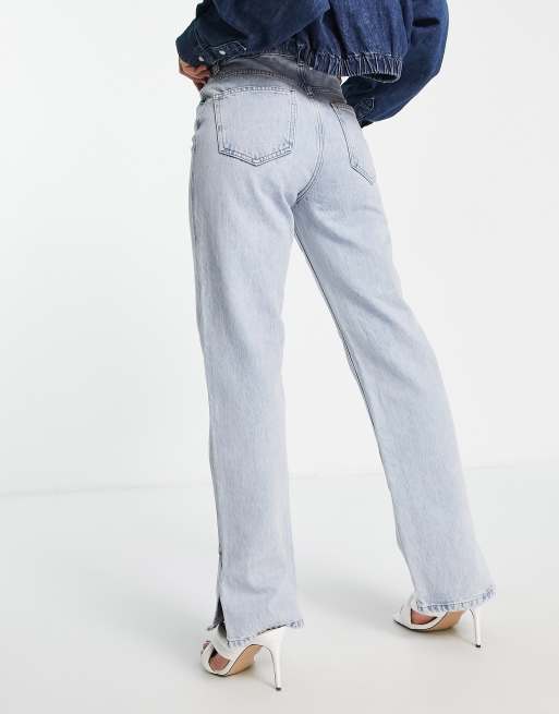 NA KD Jean droit taille haute fendu sur les cotes Bleu clair ASOS