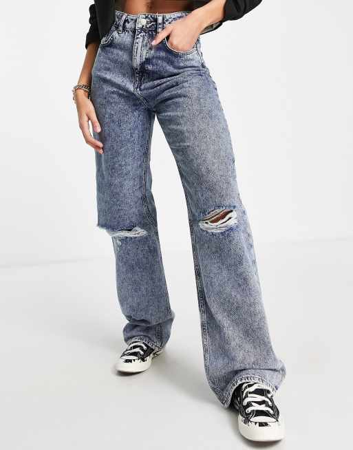 NA-KD - Jeans a fondo ampio effetto vissuto lavaggio acido blu medio, 2 di 4