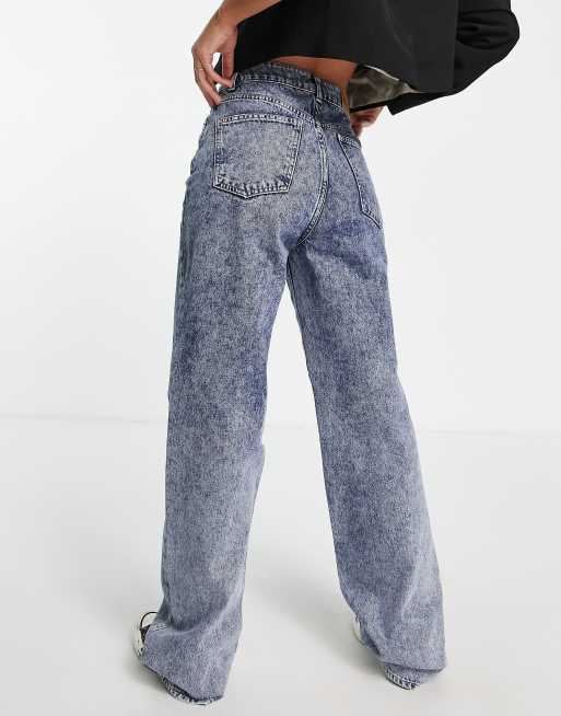 NA-KD - Jeans a fondo ampio effetto vissuto lavaggio acido blu medio, 4 di 4