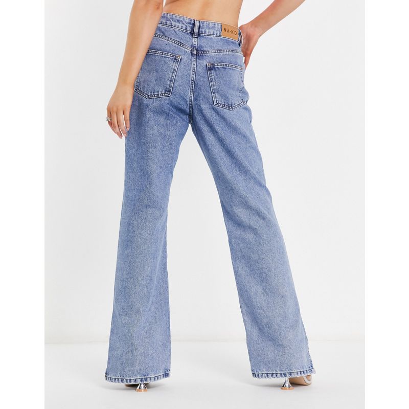 Jeans con fondo ampio Sas4g NA-KD - Jeans a vita alta blu con spacco laterale
