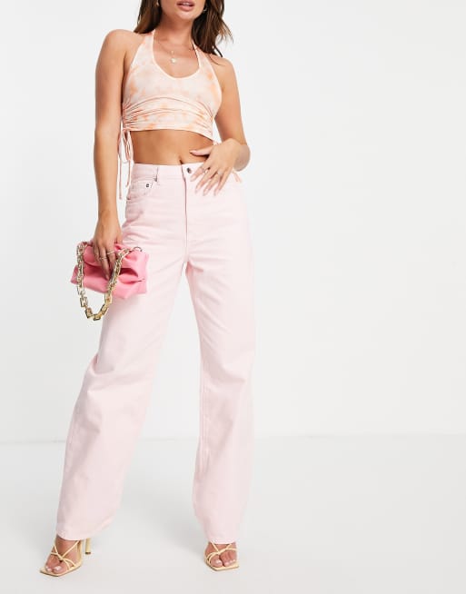 NA-KD - Jeans met hoge taille en rechte pijpen in vaalroze