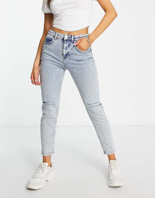 NA-KD - Jeans slim a vita alta effetto distrutto, colore azzurro
