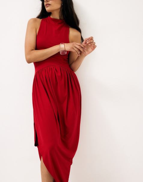 NA-KD Jersey balloon maxi dress in red - view 1