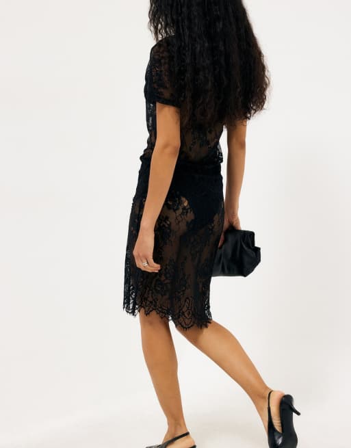 NA-KD jupe crayon midi en jersey et dentelle noire, 2 de 5