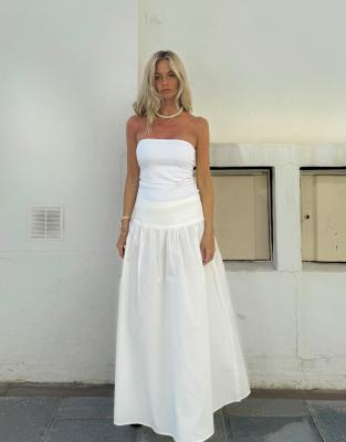NA-KD - Jupe longue en coton froncé - Blanc 34