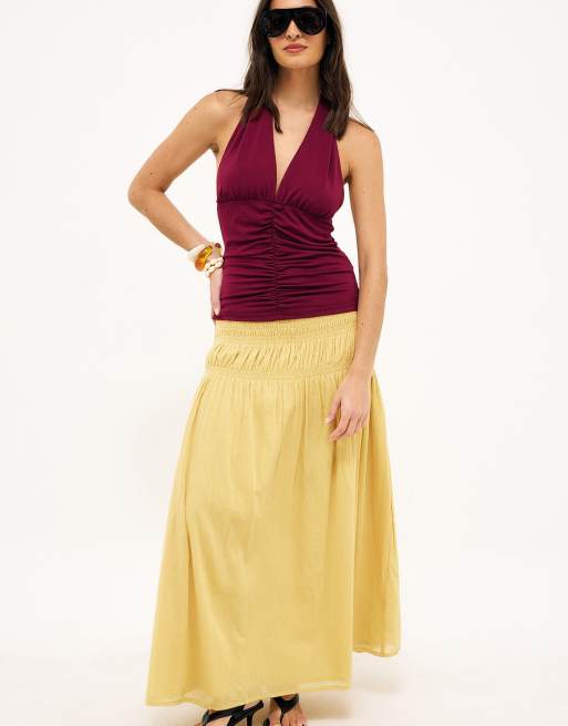 NA-KD - Jupe longue smockée à la taille - Jaune foncé, 2 de 5