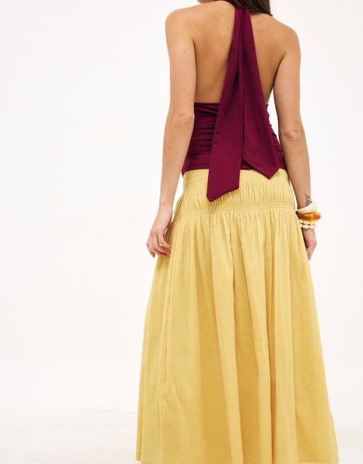 NA-KD - Jupe longue smockée à la taille - Jaune foncé, 3 de 5