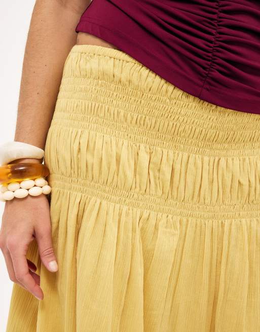NA-KD - Jupe longue smockée à la taille - Jaune foncé, 4 de 5