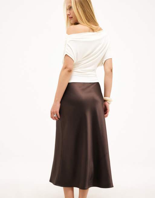 NA-KD jupe midi en satin marron, 2 de 5