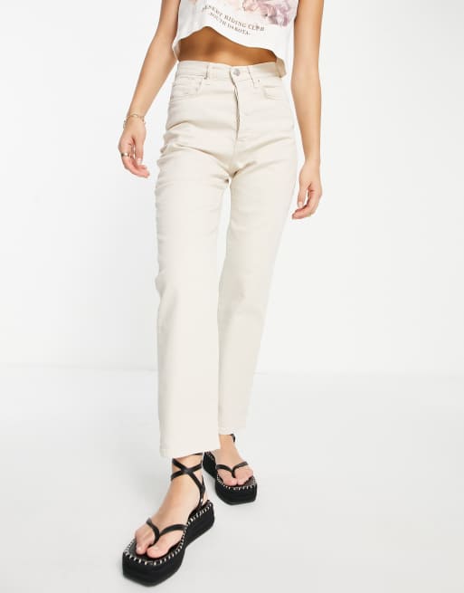 NA-KD - Katoenen jeans met rechte pijpen in licht ecru - IVORY