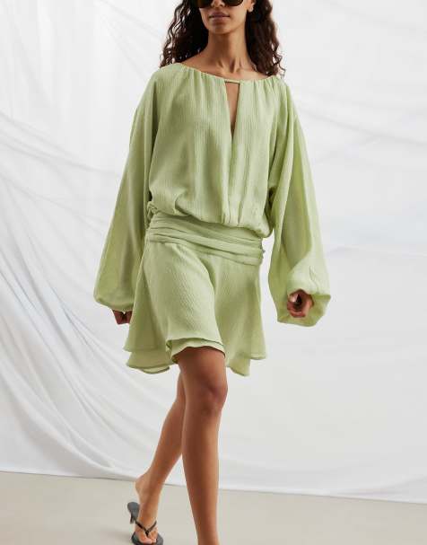 NA-KD Keyhole long sleeve mini dress in green - view 1