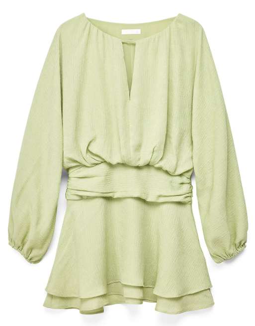 NA-KD Keyhole long sleeve mini dress in green, 5 of 5