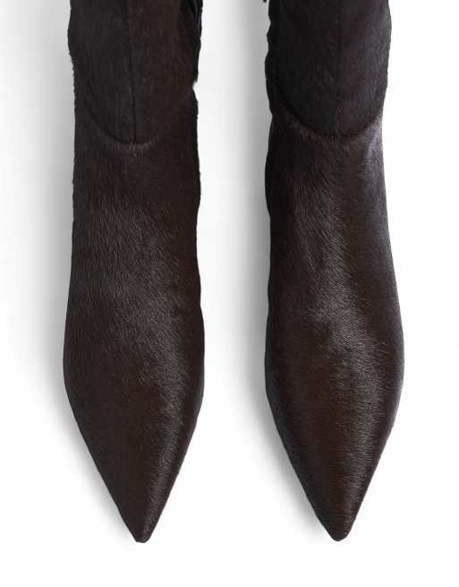 NA-KD Knee high leather boots in brown, 3 of 4