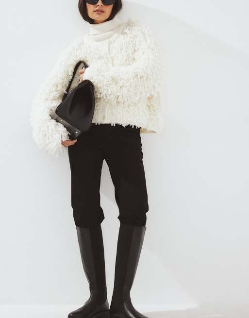NA-KD Knee high leather elastic boots in black, 2 of 4