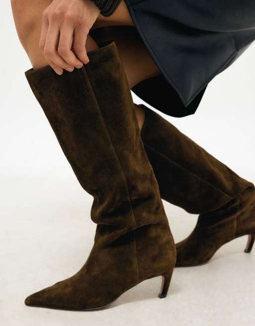 NA-KD kniehohe Wildlederstiefel in Khakibraun, 3 von 5