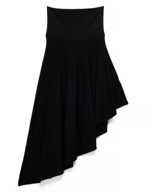NA-KD Knitted asymmetric rib midi skirt in black, 5 of 5