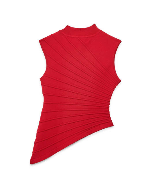 NA-KD Knitted asymmetric rib top in red, 5 of 5