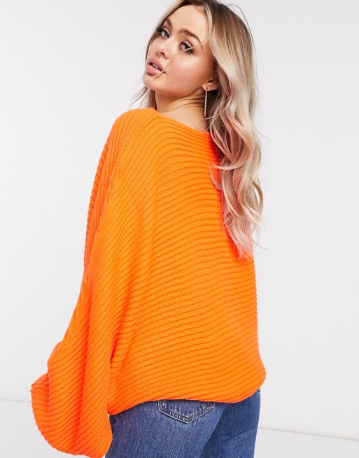 NA-KD knitted batwing jumper in neon orange
