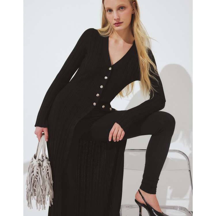 NA-KD Knitted cardigan midi dress in black | ASOS