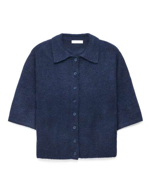 NA-KD Knitted collar cardigan in navy, 5 of 5