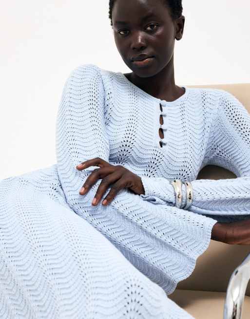 NA-KD Knitted crochet maxi dress in light blue, 2 of 5