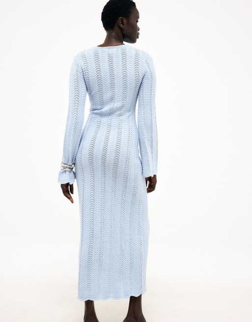 NA-KD Knitted crochet maxi dress in light blue, 3 of 5