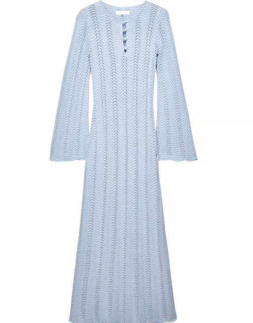 NA-KD Knitted crochet maxi dress in light blue, 5 of 5
