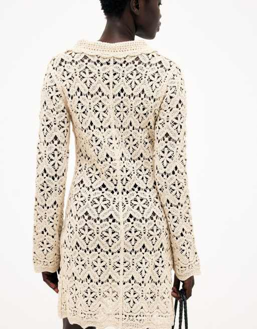 NA-KD Knitted crochet mini dress in offwhite, 3 of 5