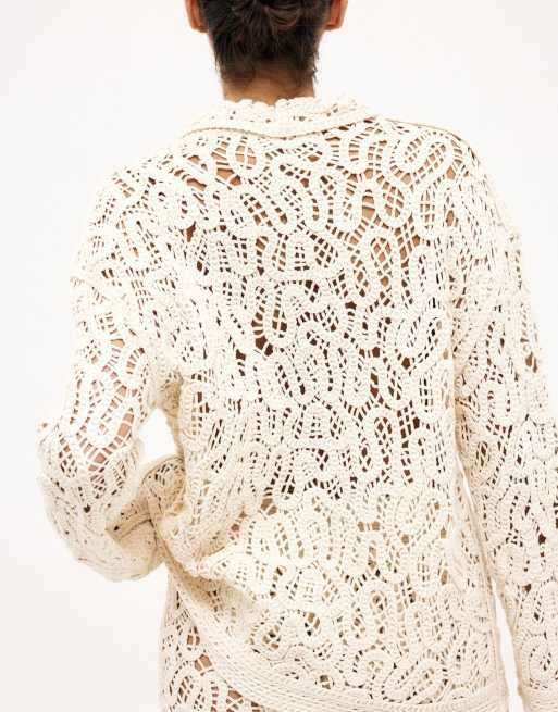 NA-KD Knitted crochet shirt in cream | ASOS