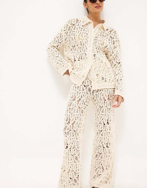 NA-KD Knitted crochet shirt in cream | ASOS