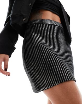 NA-KD knitted glitter skirt in silver