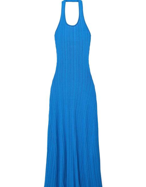 NA-KD Knitted halterneck maxi dress in cobalt, 4 of 5