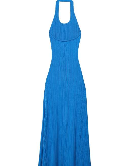 NA-KD Knitted halterneck maxi dress in cobalt, 5 of 5