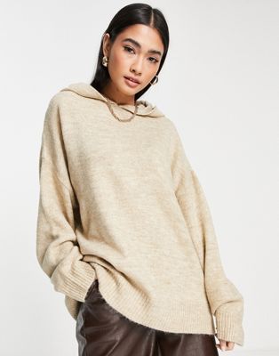 NA-KD knitted hoodie in beige