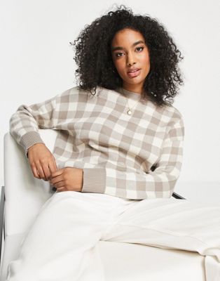 NA-KD knitted jumper in beige check print