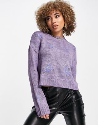 NA-KD knitted jumper with flower detail in purple